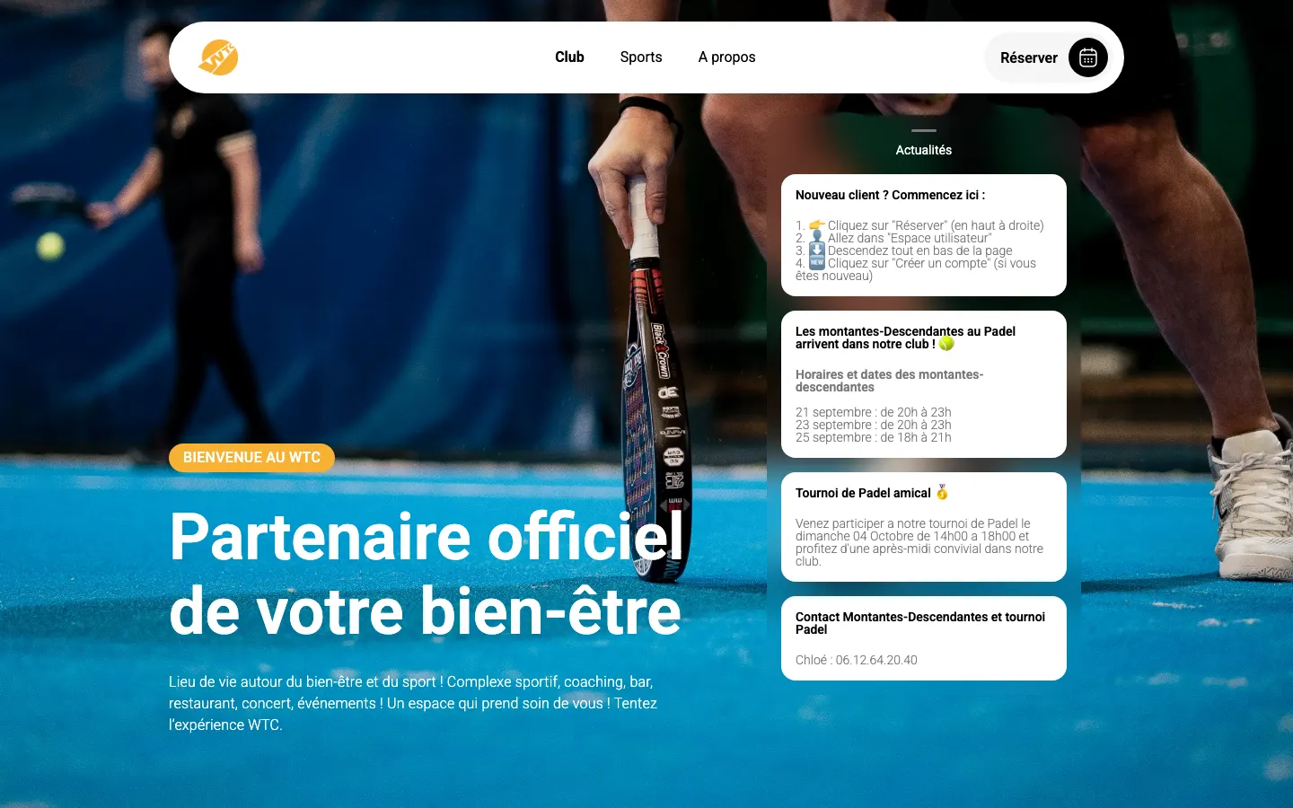 Page d'accueil du site de WTC
